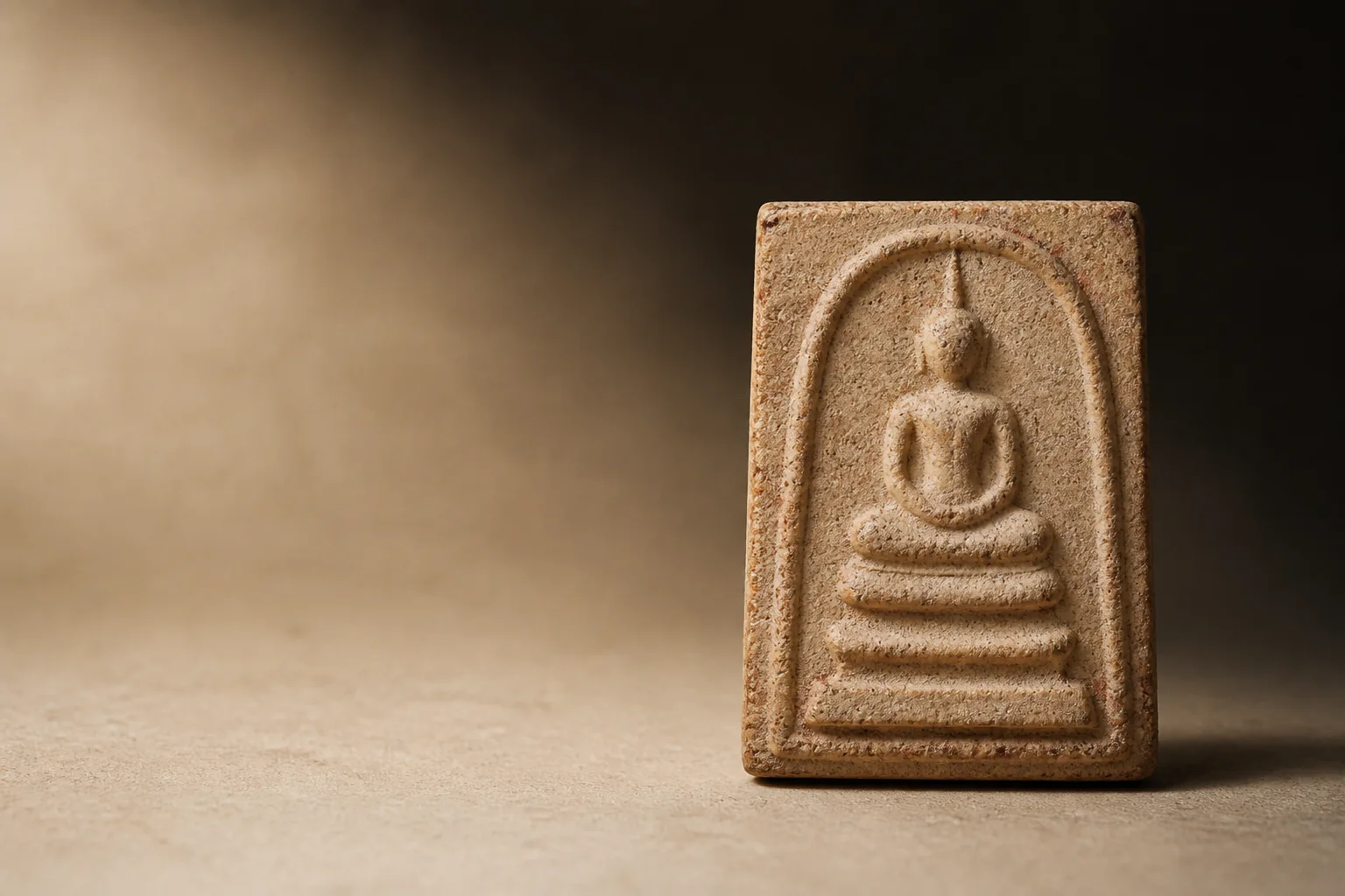 Representative visualization of a pressed-powder Phra Somdej-style Thai Buddhist amulet