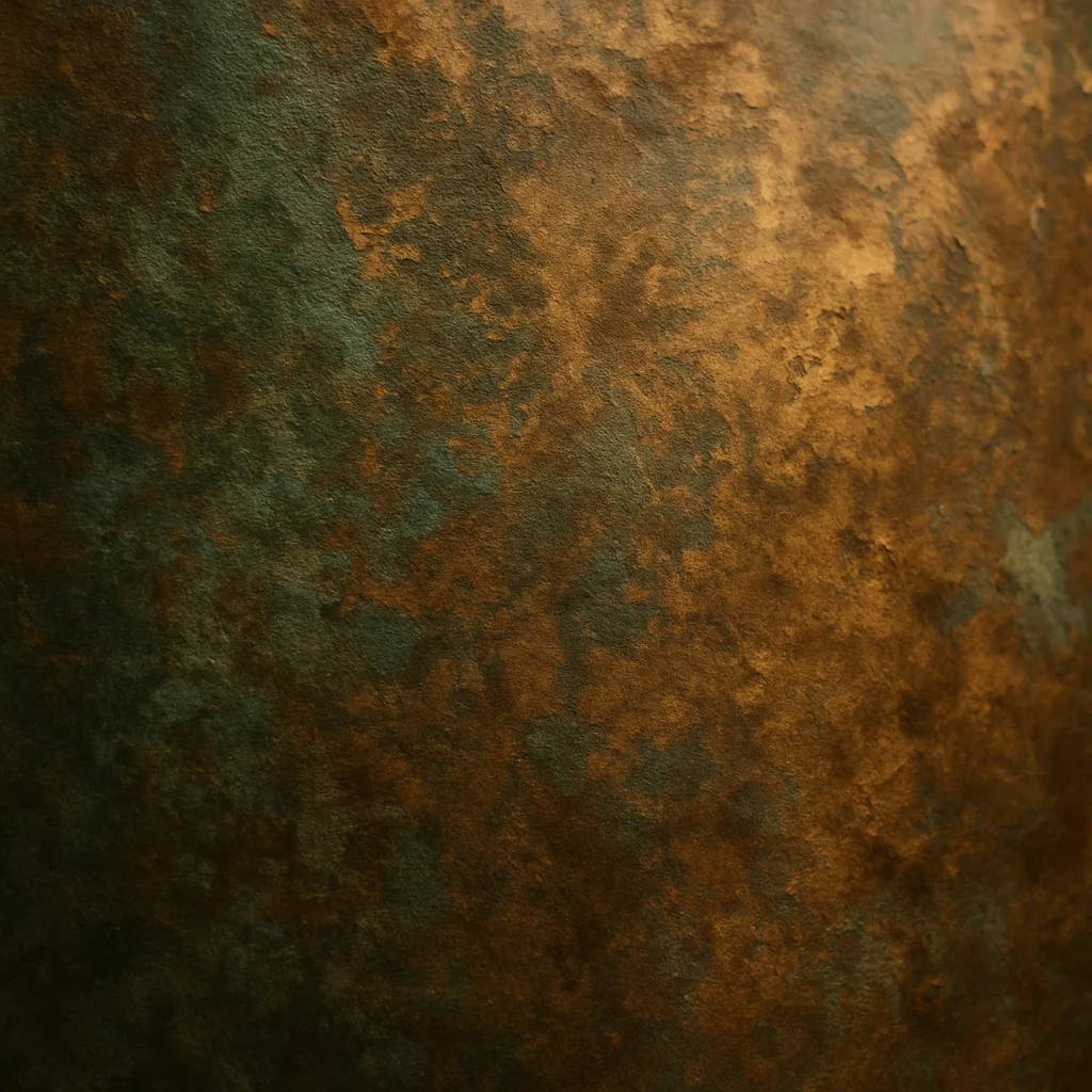 Close-up texture of an aged patinated bronze surface with green and brown oxidation.